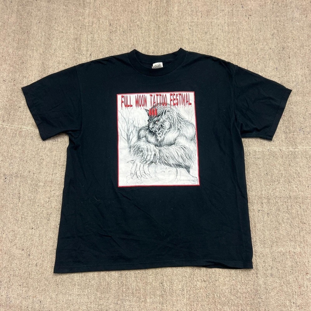 Vintage Full Moon Tattoo Festival Shirt Mens XL Black 2000s Nashville